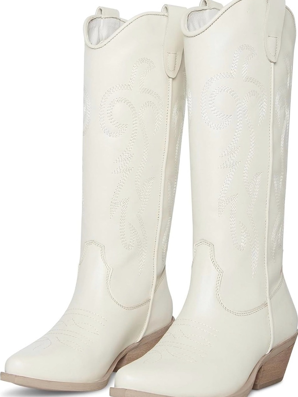 Steve Madden White Knee-High Western Heeled Boots